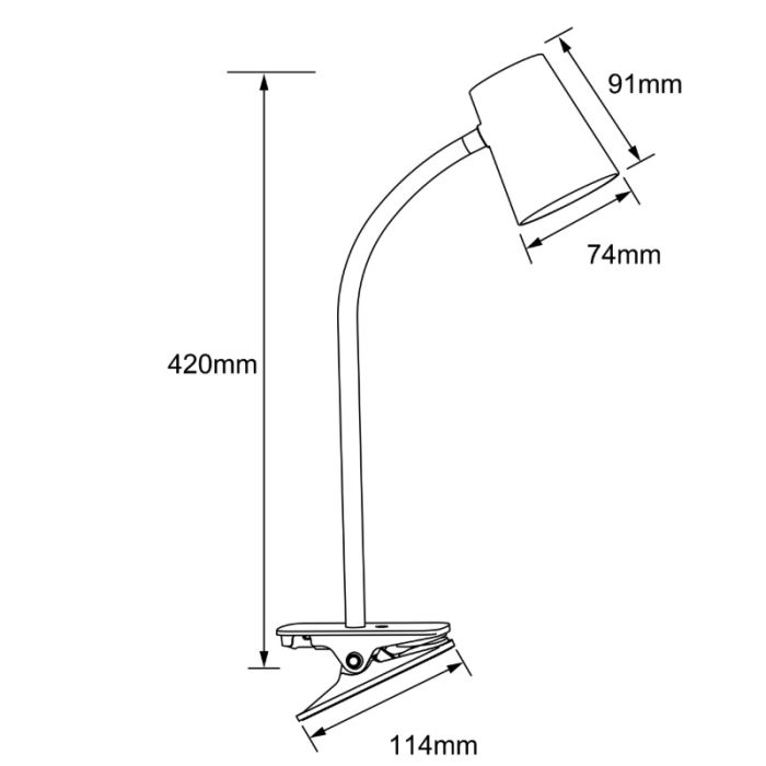 Plastic clip on light white, Musab, 7W, 3000K LED, 3-step dimmable
