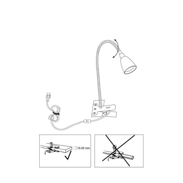 Plastic clip spotlight white, Kit, 2,4W, 3000K LED, with switch