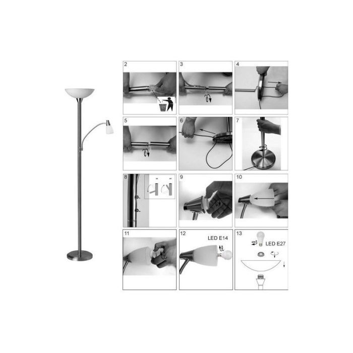 Modern reading floor lamp chrome, Bernd, with switch