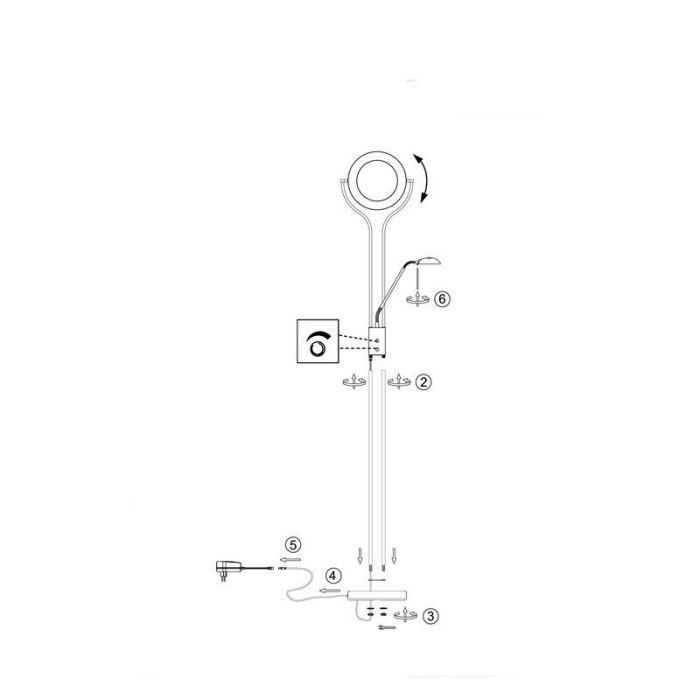 Design reading floor lamp chrome, Izabela, 18W, 3000K LED, with switch
