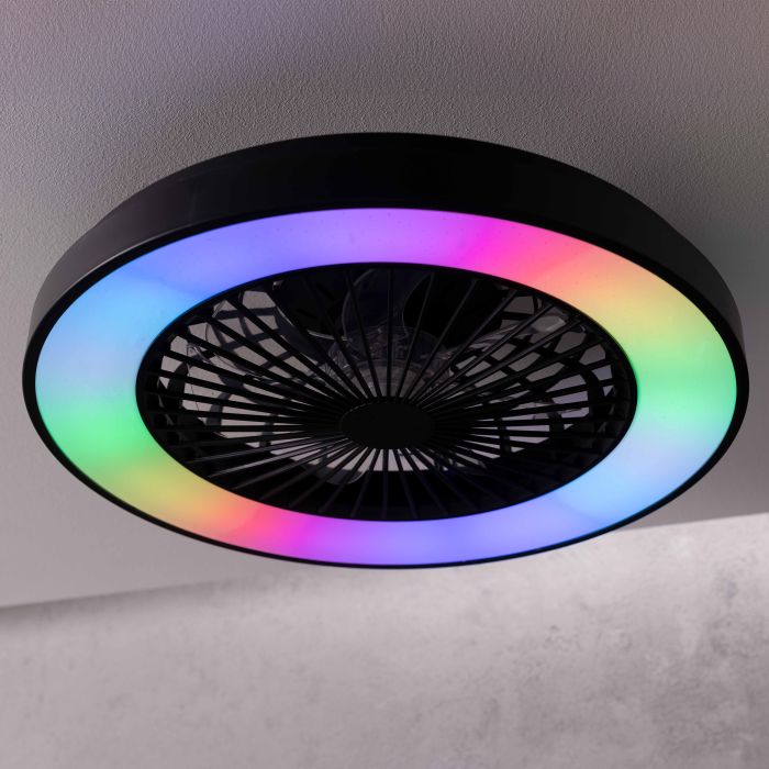 Modern ceiling fan black, Yasir, 40W, RGBW LED, with remote control
