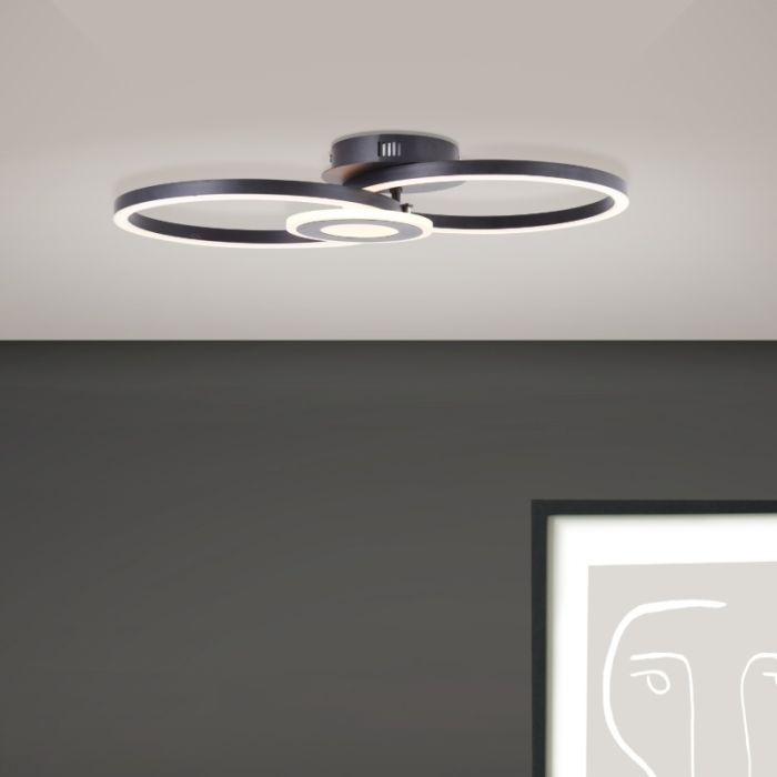 Design ceiling light black, Volkert, 24W, 3000K LED