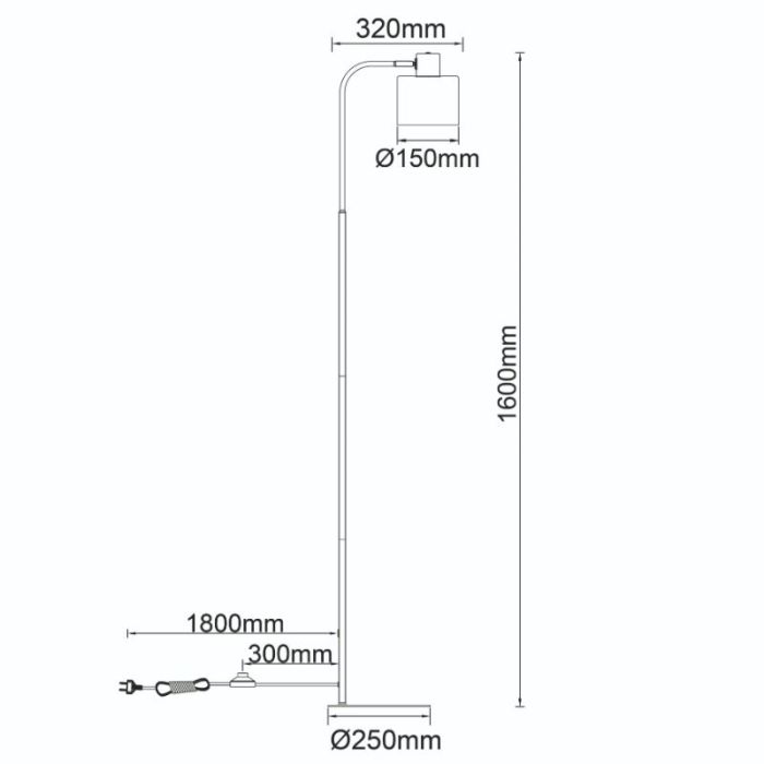 Modern floor lamp grey, Serkan, with switch