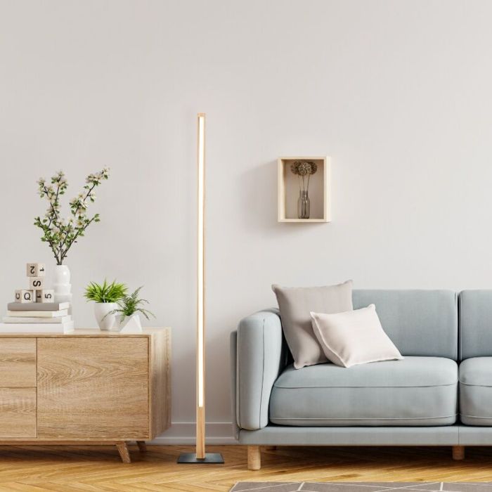 Rustic reading floor lamp brown, Renuka, 12W, 3000K LED, with switch