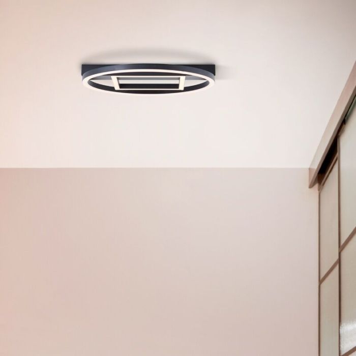 Design flush ceiling light black, Konrad, 20W, 3000K LED