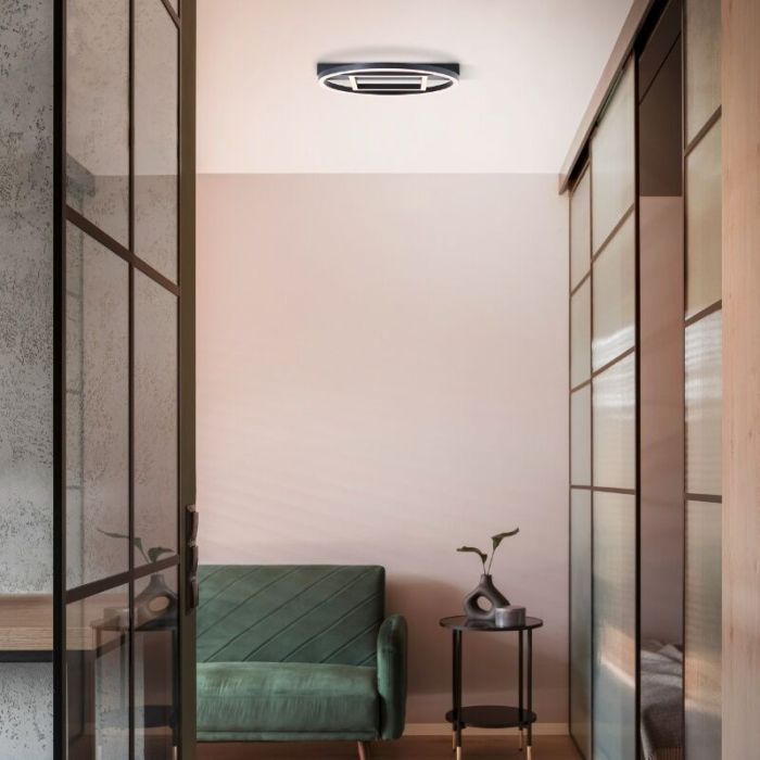 Design flush ceiling light black, Konrad, 20W, 3000K LED