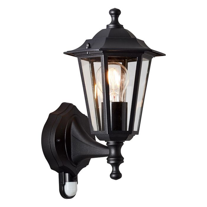 Classic outdoor wall light with motion sensor black, Rayn, IP44