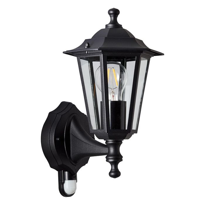 Classic outdoor wall light with motion sensor black, Rayn, IP44