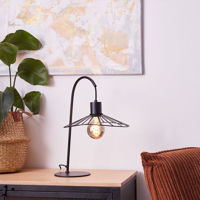 Retro table lamp black, Famke, with switch