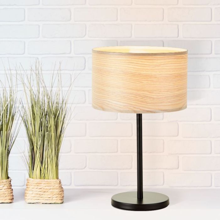 Wood table lamp beige, Enna, with switch