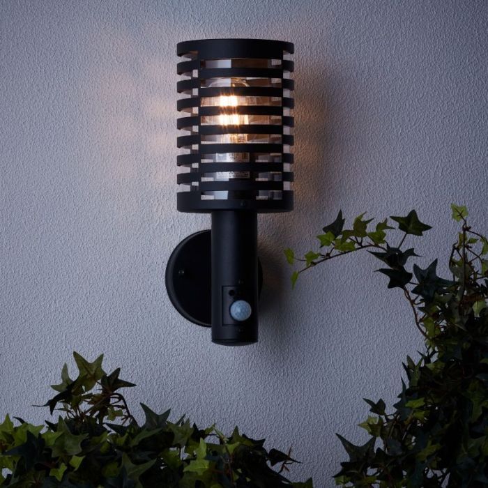 Modern outdoor wall light with motion sensor black, Veysel, IP44