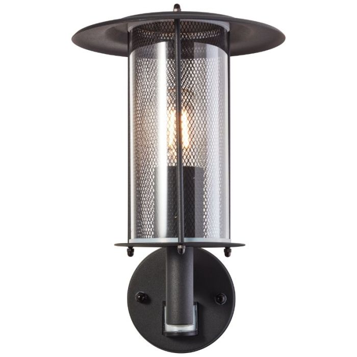 Rustic outdoor wall light with motion sensor black, Gezina, IP44
