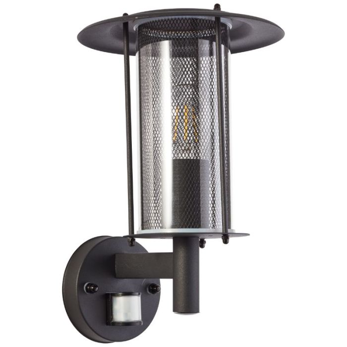 Rustic outdoor wall light with motion sensor black, Gezina, IP44