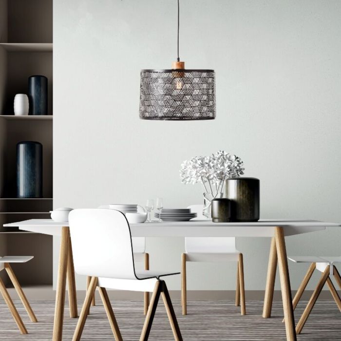 Wood dining table hanging lamp black, Sherona