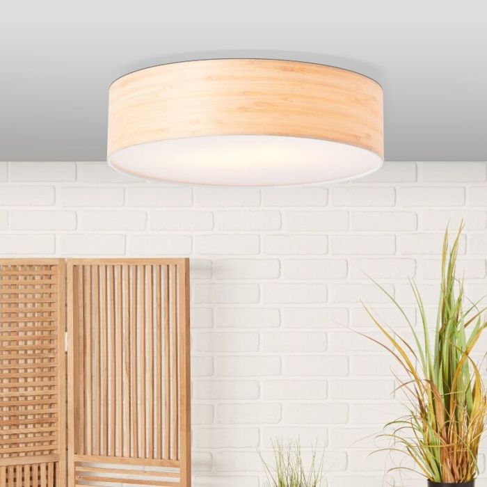 Wood flush ceiling light beige, Enna