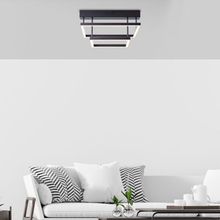 Modern flush ceiling light black, Enis, 34W, 3000K LED, 3-step dimmable
