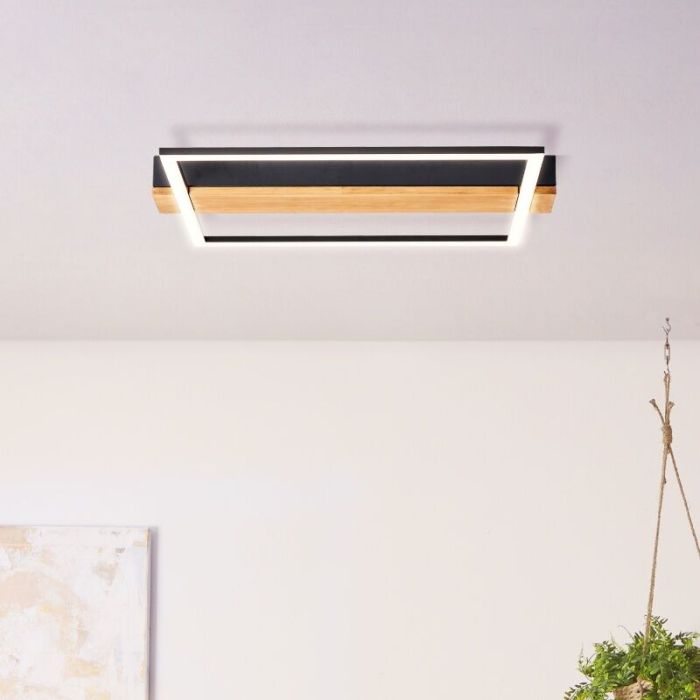 Wood flush ceiling light black, Fannie, 24W, 3000K LED