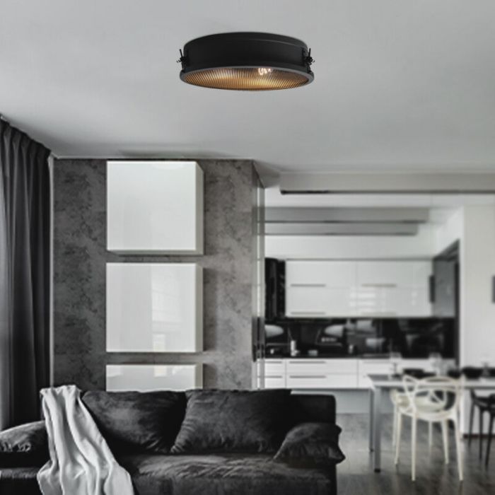 Industrial flush ceiling light black, Gael