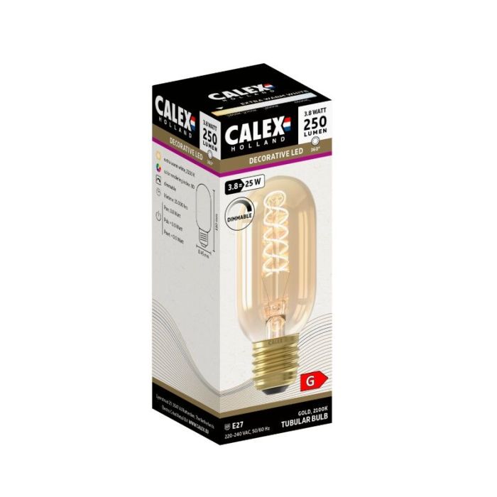 Dimmable Calex E27 LED tubular bulb amber, 3,8W, 2100K