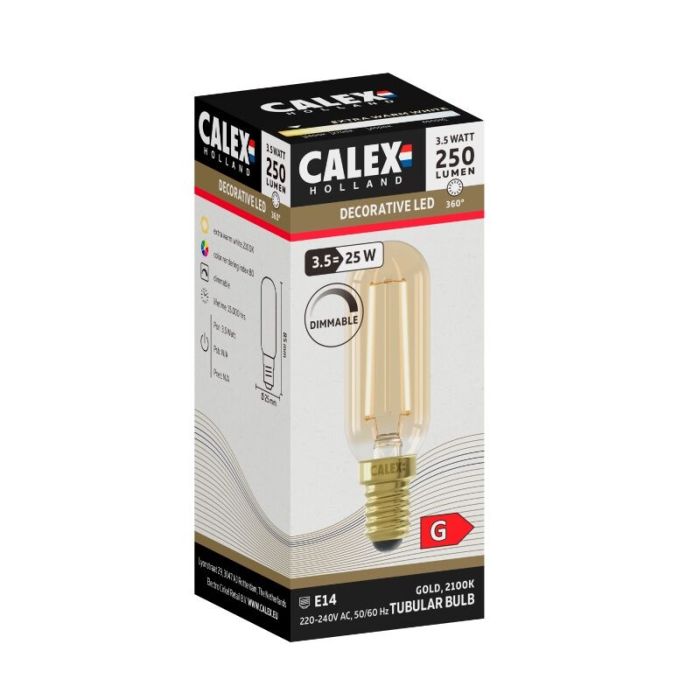 Dimmable Calex E14 LED tubular bulb amber, 3,5W, 2100K