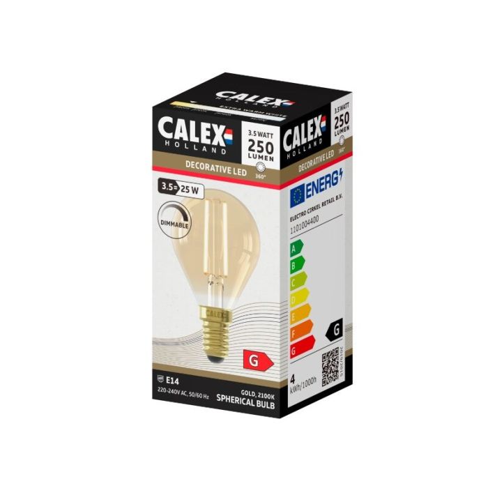 Dimmable Calex E14 LED filament bulb amber, 3,5W, 2100K