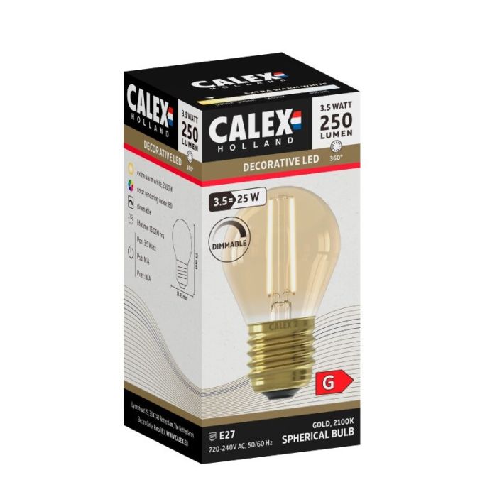 Dimmable Calex E27 LED filament bulb amber, 3,5W, 2100K