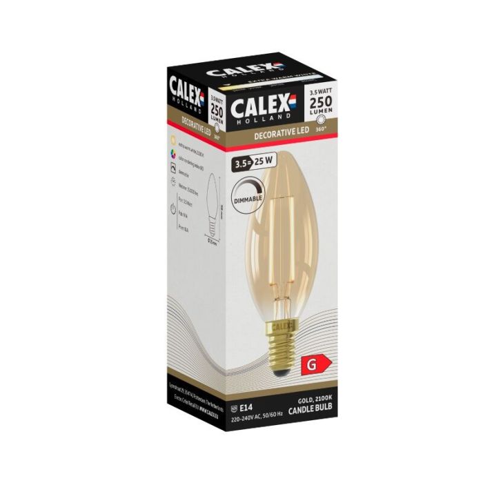 Dimmable Calex E14 LED candle bulb amber, 3,5W, 2100K