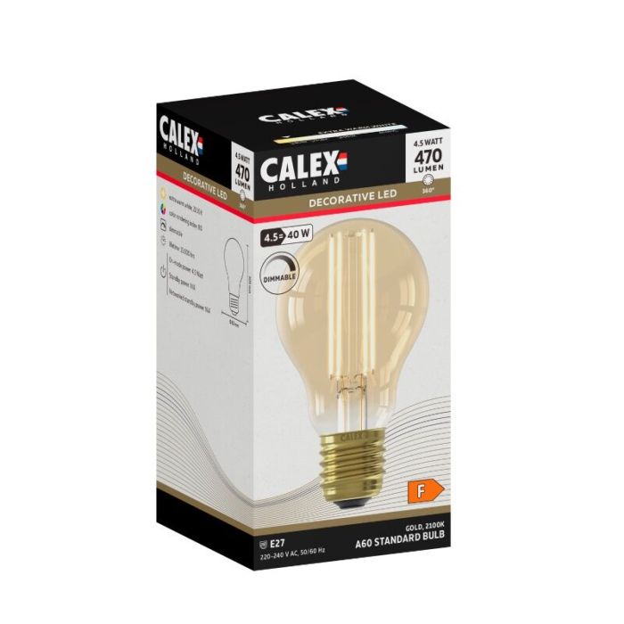 Dimmable Calex E27 LED filament bulb amber, 4,5W, 2100K