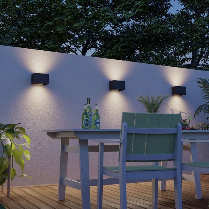 Black up down wall light aluminium, Dion, 7W, 3000K LED, IP54