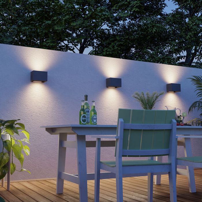 Anthracite up down wall light aluminium, Dion, 7W, 3000K LED, IP54