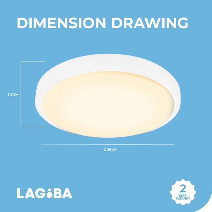 White modern flush ceiling light plastic, Kos, 16W, 3000K LED
