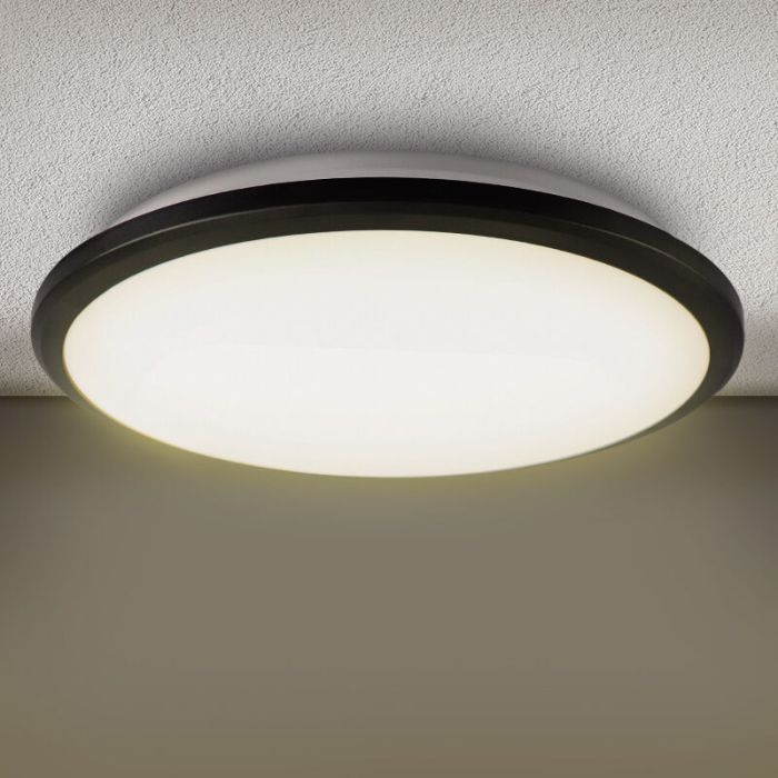 Black modern flush ceiling light plastic, Joachim, 24W, 3000K LED