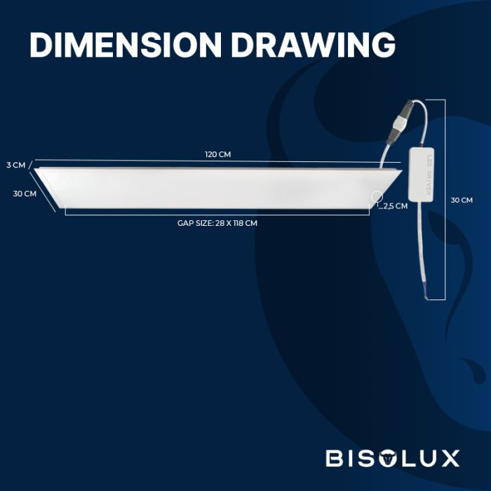 1200x300 LED Panel - 38W - 6500K - Back-Lit