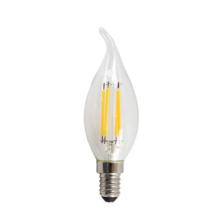 Dimmable E14 LED tip candle, 3w, transparent glass, 2700k