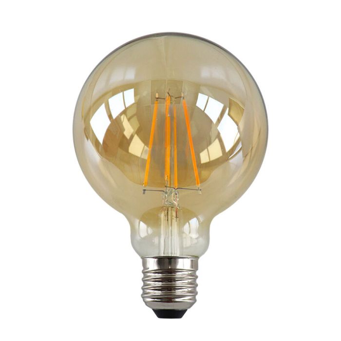 Dimmable E27 LED bulb, G95, 6W, Amber Glass, 2200K
