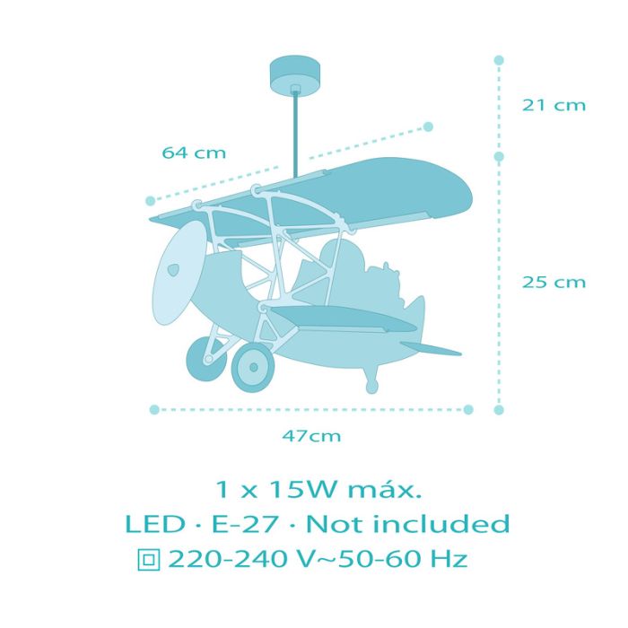 Blue children's pendant light plastic, Lion plane