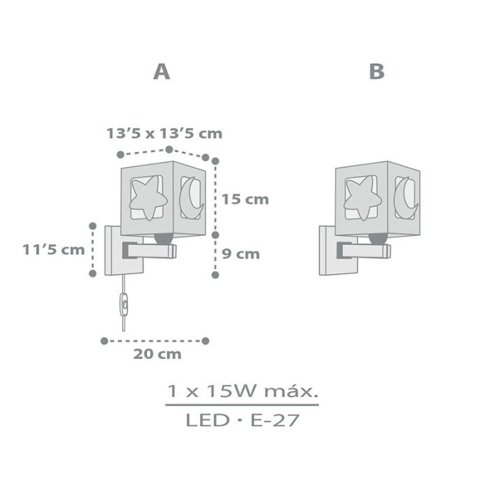 Grey children's wall light plastic, Moonlight