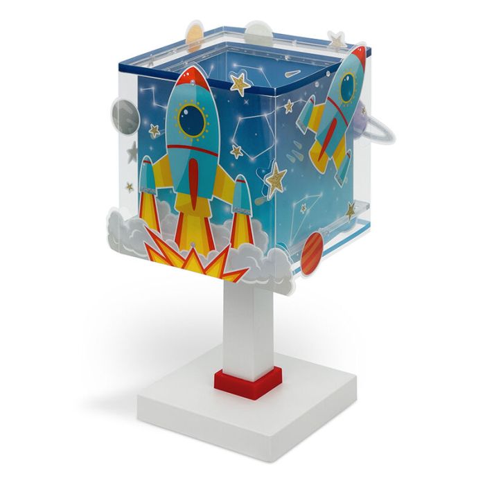 Blue children's table lamp plastic, Rocket