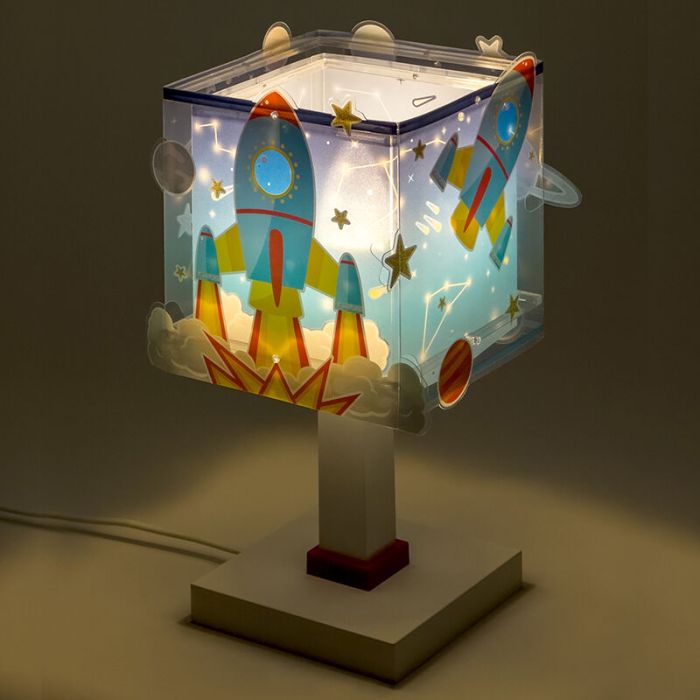 Blue children's table lamp plastic, Rocket
