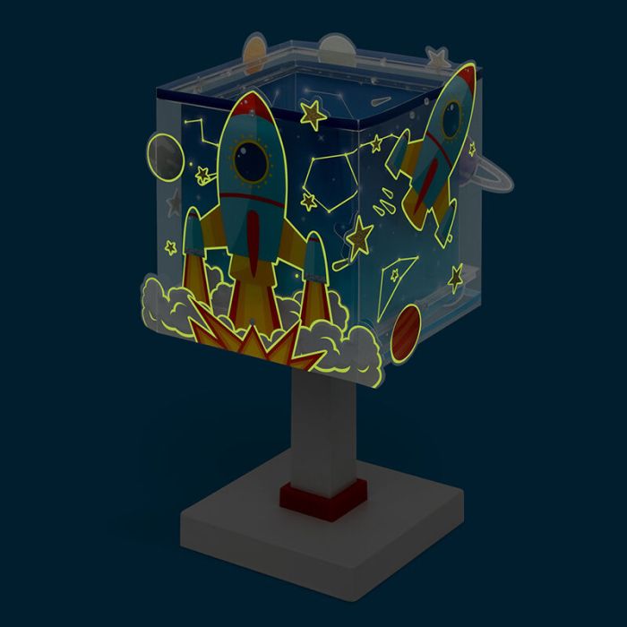 Blue children's table lamp plastic, Rocket