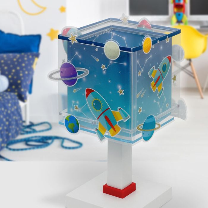 Blue children's table lamp plastic, Rocket