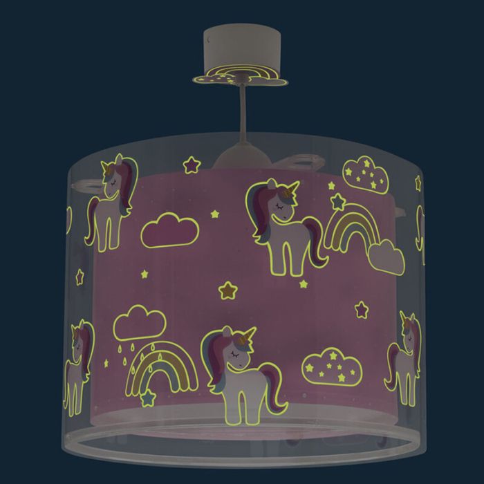 Pink children's pendant light plastic, Unicorn