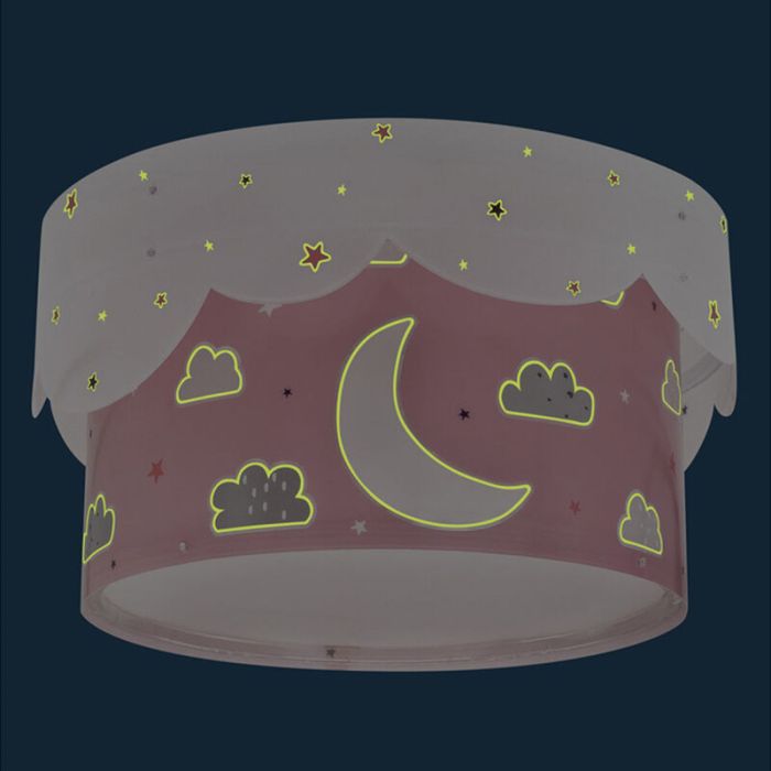 Pink children's ceiling light plastic, Moon
