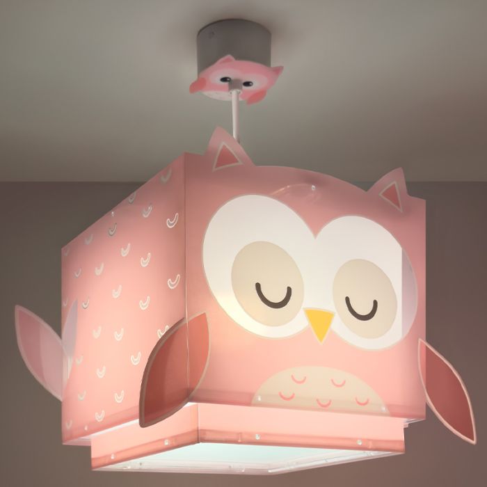 Pink children's pendant light plastic, Owls