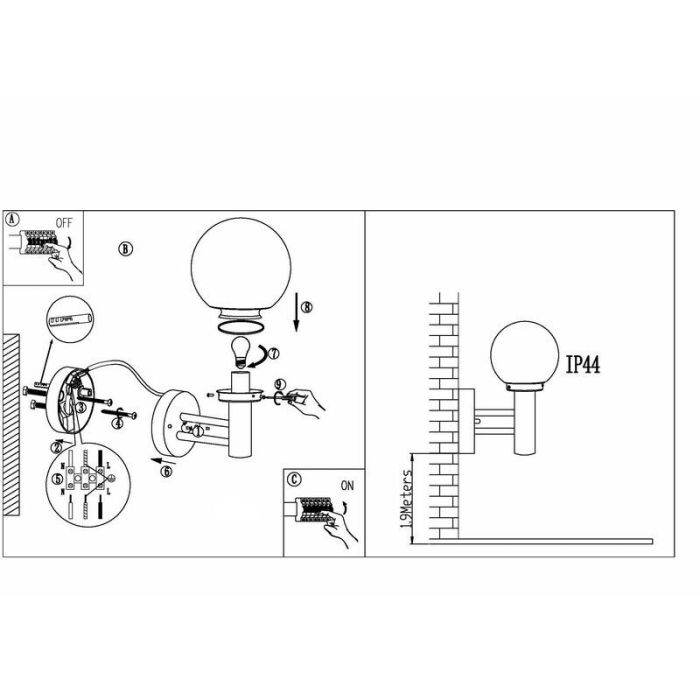 Silver outdoor light stainless steel, Baukje, IP44
