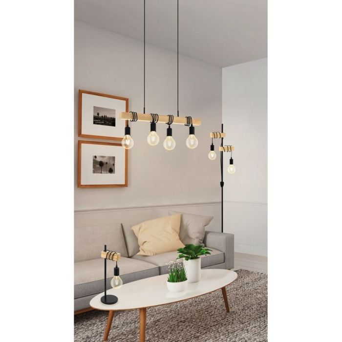 Wood table lamp brown, Anton, with switch
