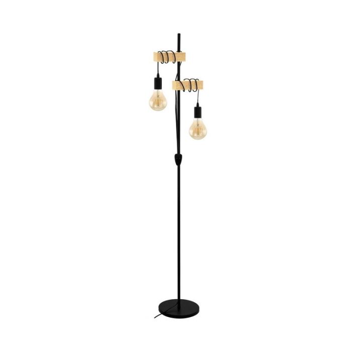 Wood floor lamp brown, Anton, with switch