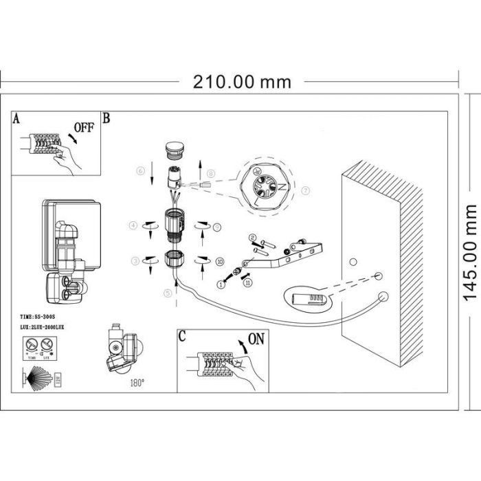 White outdoor wall light with motion sensor aluminium, Joey, IP44