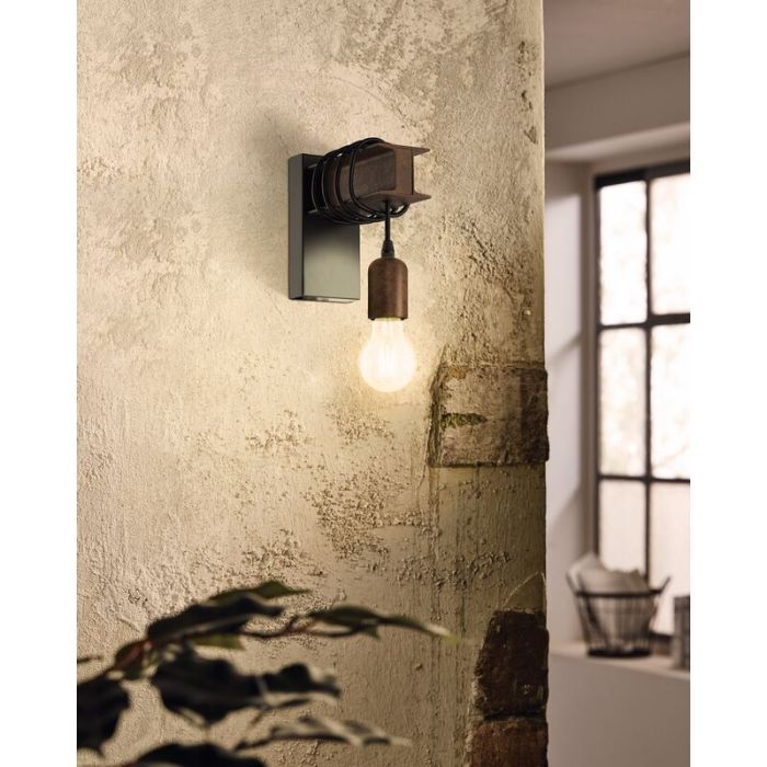 Brown rustic wall light steel, Anton