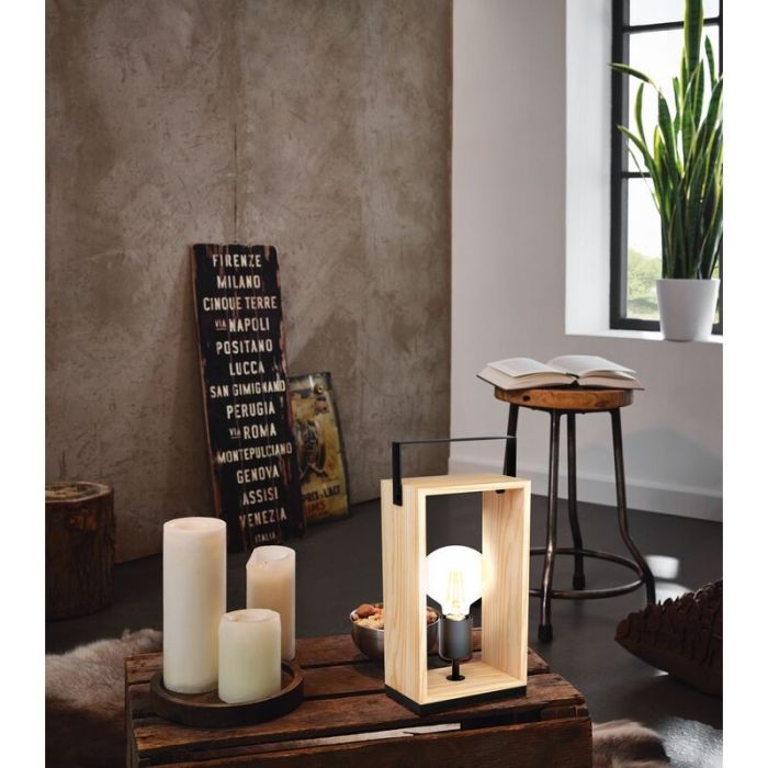 Wood table lamp black, Olaf, with switch